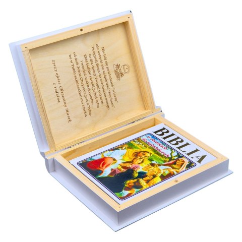 BIBLIA W DREWNIANYM PUDEŁKU PERSONALIZOWANYM NA KOMUNIĘ - GRAWER LASER BIBLIA W DREWNIANYM PUDEŁKU PERSONALIZOWANYM NA KOMUNIĘ - GRAWER LASER