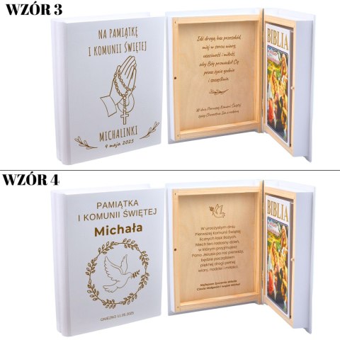 BIBLIA W DREWNIANYM PUDEŁKU PERSONALIZOWANYM NA KOMUNIĘ - GRAWER LASER BIBLIA W DREWNIANYM PUDEŁKU PERSONALIZOWANYM NA KOMUNIĘ - GRAWER LASER