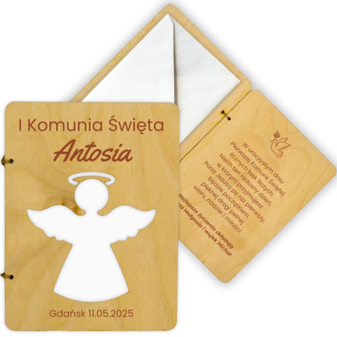 DREWNIANA PAMIĄTKA NA KOMUNIĘ Z BIAŁĄ KOPERTĄ 18x13cm DREWNIANA PAMIĄTKA NA KOMUNIĘ Z BIAŁĄ KOPERTĄ 18x13cm