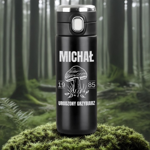 Kubek termiczny z grawerem – prezent dla grzybiarza „Urodzony grzybiarz”