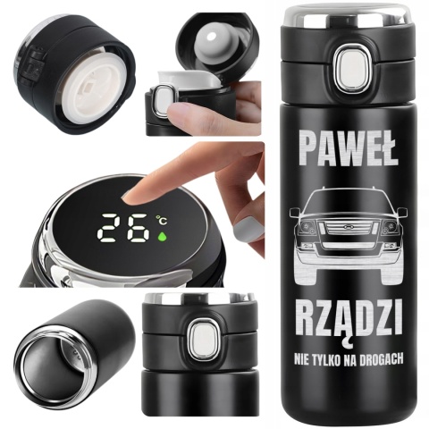 Prezent dla kierowcy - kubek termiczny LED z grawerem "Rządzi nie tylko na drogach"