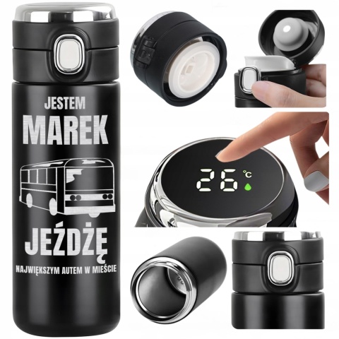 TERMOS Z GRAWEREM I WYŚWIETLACZEM prezent dla kierowcy autobusu
