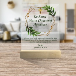 Podziękowanie dla chrzestnych na Komunię – personalizowana statuetka na szkle akrylowym