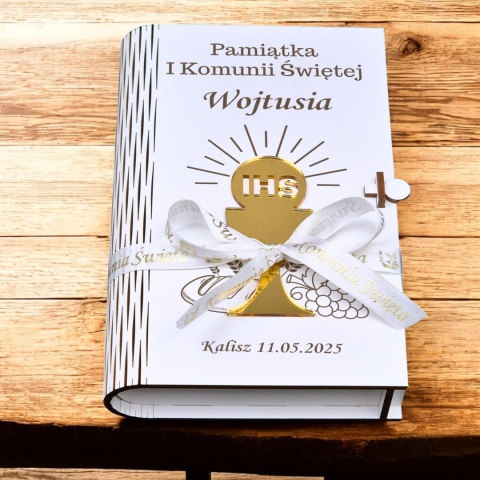 Pudełko na pieniądze na Komunię Świętą 3D ze złotym kielichem