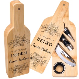 ZESTAW DO WINA W BAMBUSOWEJ BUTELCE - AKCESORIA DO WINA PREZENT DLA BABCI