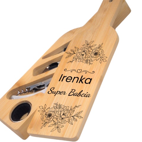 ZESTAW DO WINA W BAMBUSOWEJ BUTELCE - AKCESORIA DO WINA PREZENT DLA BABCI