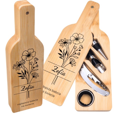 ZESTAW DO WINA W BAMBUSOWEJ BUTELCE - PREZENT DLA NAJLEPSZEJ BABCI