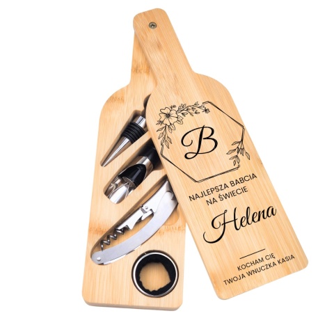ZESTAW DO WINA W BAMBUSOWEJ BUTELCE - WYJĄTKOWY PREZENT DLA BABCI
