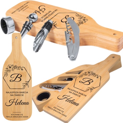 ZESTAW DO WINA W BAMBUSOWEJ BUTELCE - WYJĄTKOWY PREZENT DLA BABCI