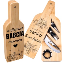 ZESTAW DO WINA W BAMBUSOWYM ETUI - AKCESORIA DO WINA PREZENT DLA BABCI