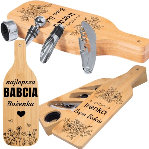 ZESTAW DO WINA W BAMBUSOWYM ETUI - AKCESORIA DO WINA PREZENT DLA BABCI
