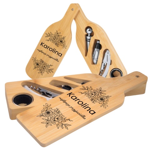 Zestaw do wina w bambusowym etui - akcesoria do wina, prezent dla najlepszej przyjaciółki