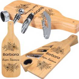 ZESTAW DO WINA W BAMBUSOWYM ETUI - AKCESORIA DO WINA PREZENT DLA TEŚCIOWEJ