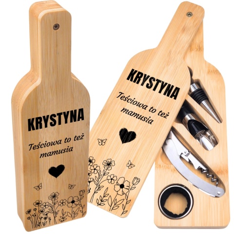 ZESTAW DO WINA W BAMBUSOWYM ETUI - ELEGANCKI PREZENT DLA TEŚCIOWEJ