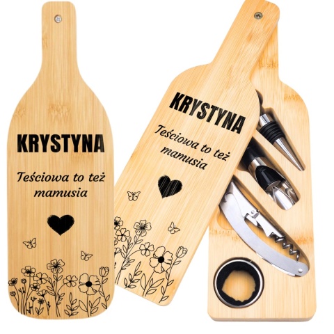 ZESTAW DO WINA W BAMBUSOWYM ETUI - ELEGANCKI PREZENT DLA TEŚCIOWEJ