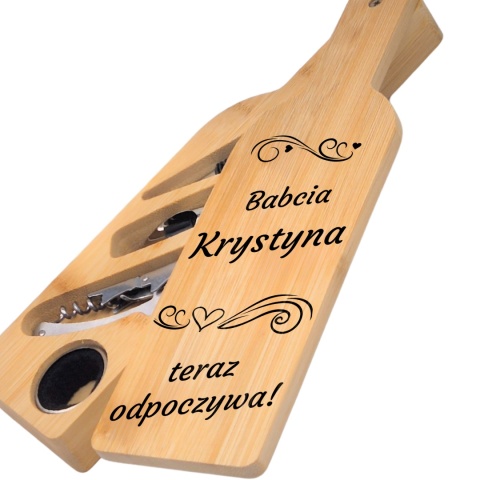 ZESTAW DO WINA W BAMBUSOWYM ETUI - PREZENT DLA KOCHANEJ BABCI