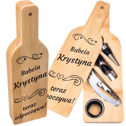 ZESTAW DO WINA W BAMBUSOWYM ETUI - PREZENT DLA KOCHANEJ BABCI