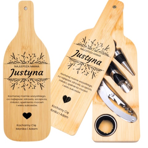 Zestaw do wina w bambusowym etui – spersonalizowany prezent dla mamy